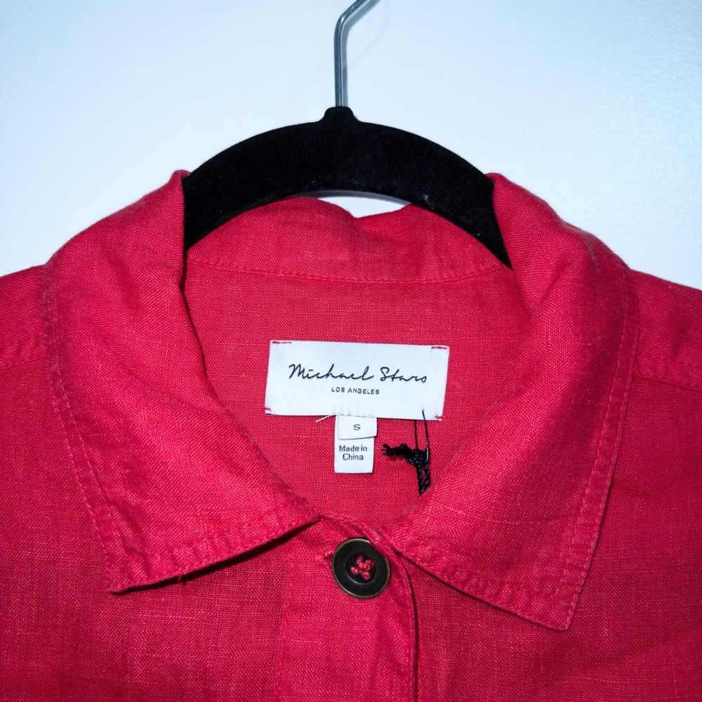 Michael Stars Red Linen Button Down Jean Jacket Small NWT - Picture 4 of 10